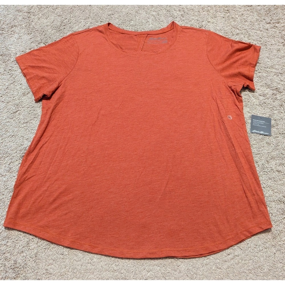 Eddie Bauer Tryout Knit Tee Womens Sz 2XL‎ Short Sleeve Cut Out Orange Workout